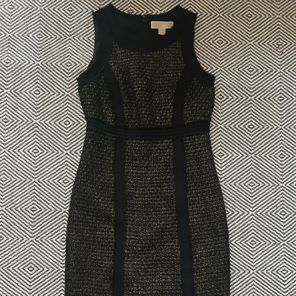 Michael Kors Black and Gold Midi Dress